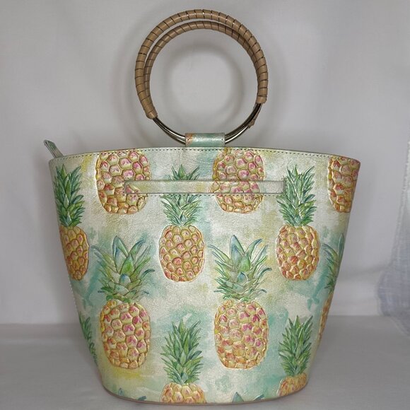 Brahmin Leather Mod Bowie Multi Pompano Pineapple Ring Handle Tote Bag NEW - Picture 11 of 12